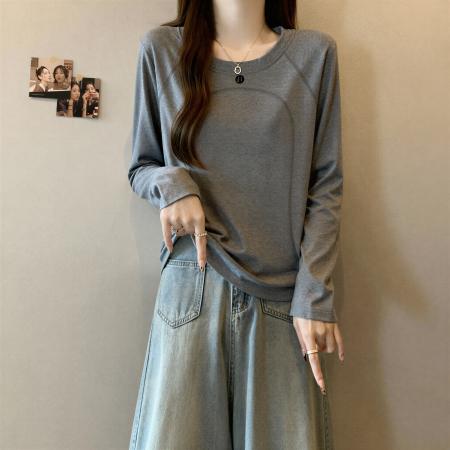 FA53680# 大码纯棉基础款长袖t恤女早春胖MM内搭设计感别致打底衫上衣