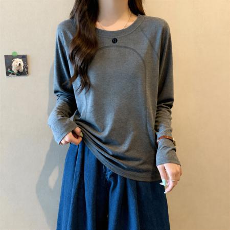FA53680# 大码纯棉基础款长袖t恤女早春胖MM内搭设计感别致打底衫上衣