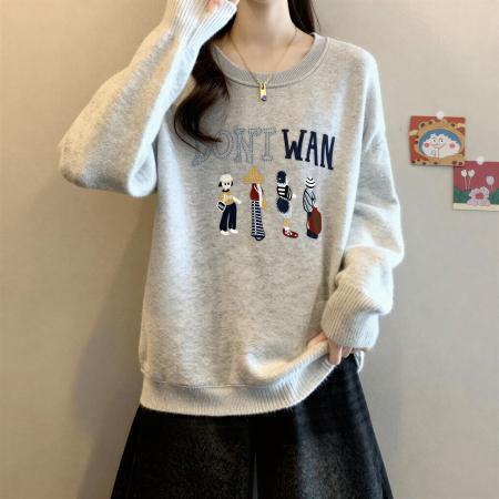 FA53681# 卡通风字母印花长袖卫衣女秋冬大码女装胖mm显瘦减龄洋气上衣