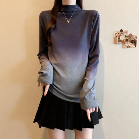 FA53682# 大码渐变色高领内搭针织衫女秋冬胖MM洋气修身显瘦打底衫长袖上衣