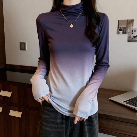 FA53682# 大码渐变色高领内搭针织衫女秋冬胖MM洋气修身显瘦打底衫长袖上衣