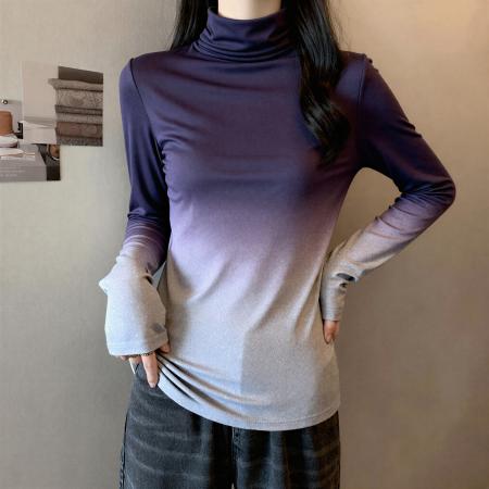 FA53682# 大码渐变色高领内搭针织衫女秋冬胖MM洋气修身显瘦打底衫长袖上衣