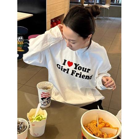 FA53700# 支纯棉春装长袖T恤女宽松上衣印花