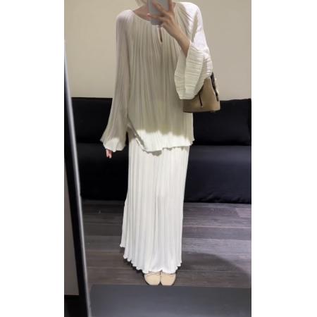 FA53710# 法式优雅肌理感喇叭袖针织衫+A字半裙两件套