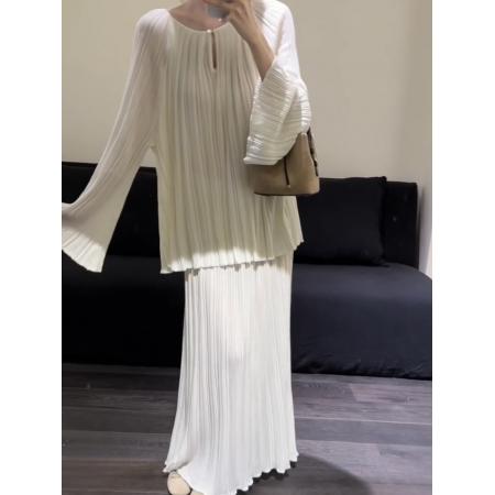 FA53710# 法式优雅肌理感喇叭袖针织衫+A字半裙两件套