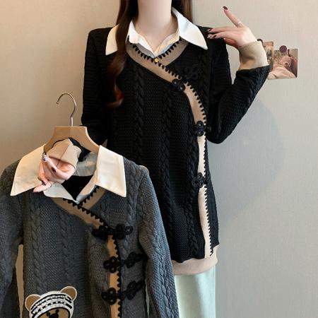 FA53714# 春季新款大码女装洋气时尚polo领盘扣设计简约显瘦卫衣裙 服裝批發女裝批發服飾貨源