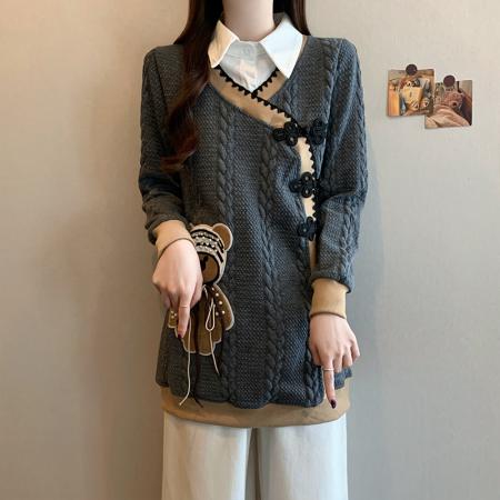 FA53714# 春季新款大码女装洋气时尚polo领盘扣设计简约显瘦卫衣裙 服裝批發女裝批發服飾貨源