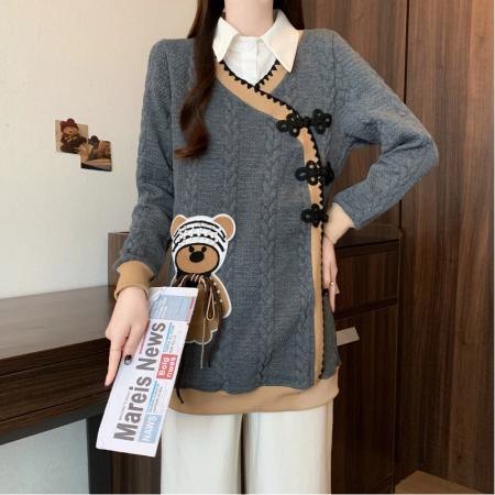 FA53714# 春季新款大码女装洋气时尚polo领盘扣设计简约显瘦卫衣裙 服裝批發女裝批發服飾貨源