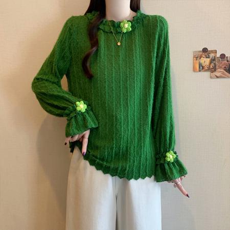 FA53716# 春季新款大码复古港风设计感小众独特显瘦喇叭袖衬衫上衣 服裝批發女裝批發服飾貨源