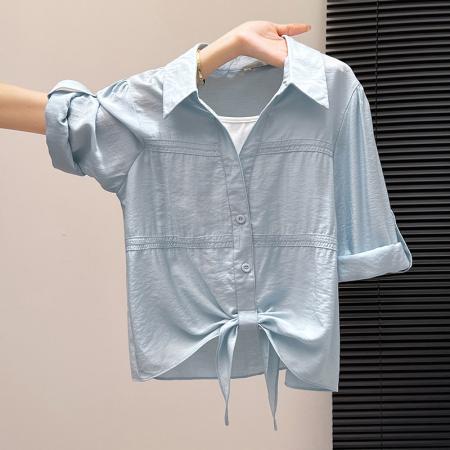 FA53723# 春装新款时尚洋气假两件拼接衬衫女长袖设计感小众气质减龄上衣潮 服裝批發女裝批發服飾貨源