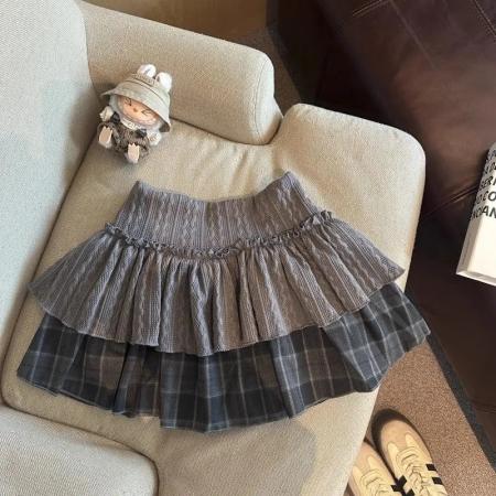 FA53728# 辣妹风碎花格纹蓬蓬蛋糕短裙女秋冬季高腰显瘦A字双层半身裙 服裝批發女裝批發服飾貨源