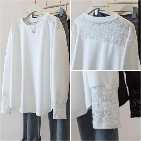 FA53733# 胖mm设计感长袖拼接牛仔收腰衬衫秋季款显瘦百搭时尚中长上衣 服裝批發女裝批發服飾貨源