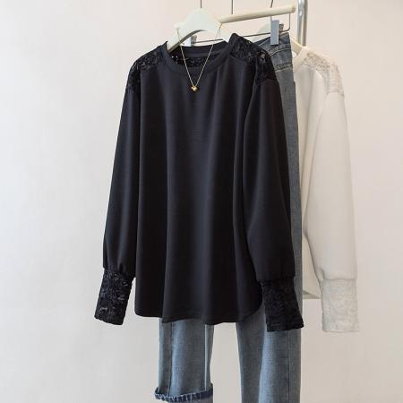 FA53733# 胖mm设计感长袖拼接牛仔收腰衬衫秋季款显瘦百搭时尚中长上衣 服裝批發女裝批發服飾貨源