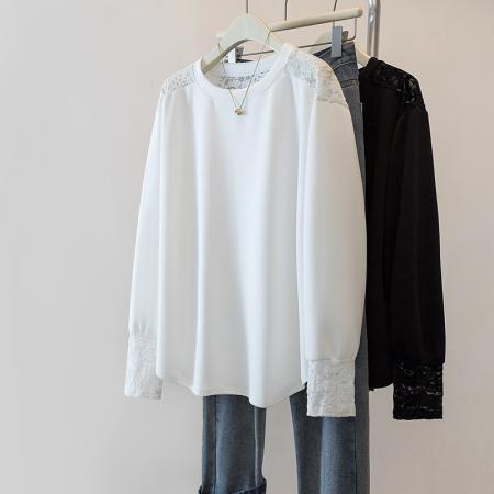 FA53733# 胖mm设计感长袖拼接牛仔收腰衬衫秋季款显瘦百搭时尚中长上衣 服裝批發女裝批發服飾貨源