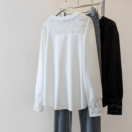 FA53733# 胖mm设计感长袖拼接牛仔收腰衬衫秋季款显瘦百搭时尚中长上衣 服裝批發女裝批發服飾貨源