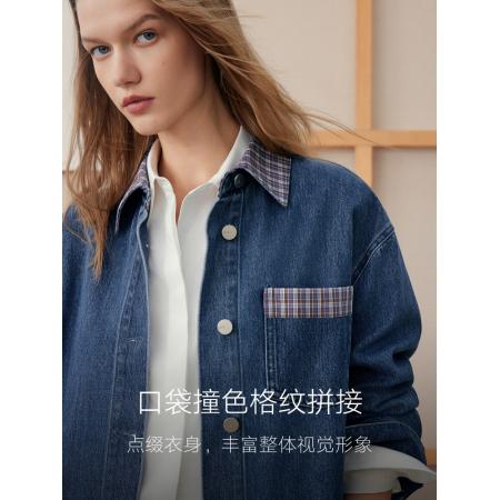FA53738# 复古廓形牛仔衬衫女春新款天丝宽松拼接开衫外套 服裝批發女裝批發服飾貨源