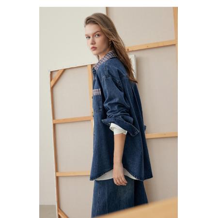 FA53738# 复古廓形牛仔衬衫女春新款天丝宽松拼接开衫外套 服裝批發女裝批發服飾貨源