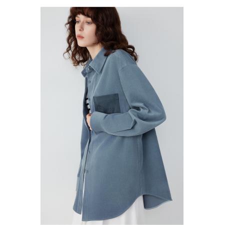 FA53739# 法式松弛感灯芯绒衬衫女春季新款廓形通勤宽松拼接衬衣开衫 服裝批發女裝批發服飾貨源