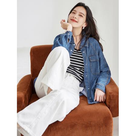 FA53743# 复古宽松长袖牛仔衬衫外套女春季新款别致设计感开衫外套上衣 服裝批發女裝批發服飾貨源