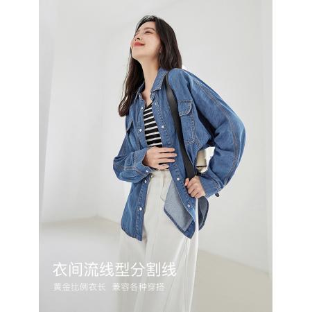 FA53743# 复古宽松长袖牛仔衬衫外套女春季新款别致设计感开衫外套上衣 服裝批發女裝批發服飾貨源