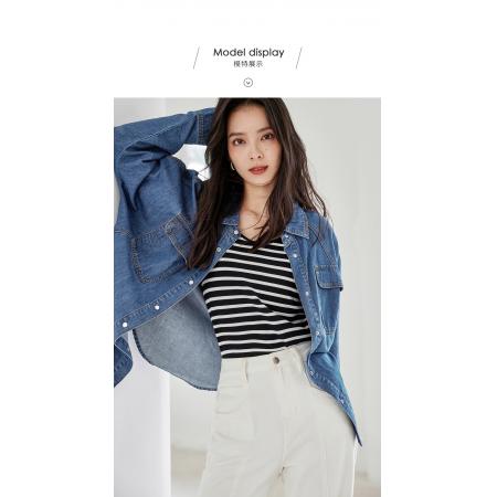 FA53743# 复古宽松长袖牛仔衬衫外套女春季新款别致设计感开衫外套上衣 服裝批發女裝批發服飾貨源