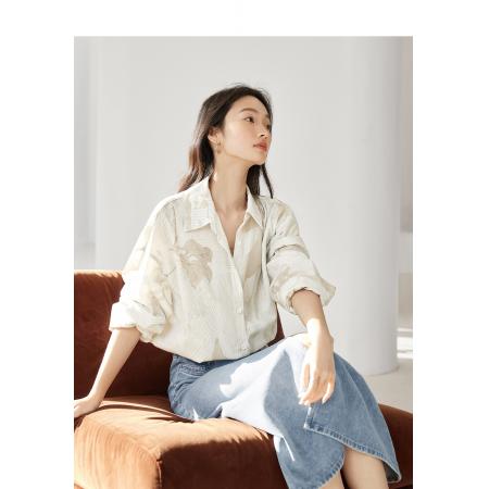 FA53744# 轻国风原创印花长袖衬衫女春季新款气质优雅独特漂亮开衫上衣 服裝批發女裝批發服飾貨源