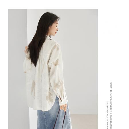 FA53744# 轻国风原创印花长袖衬衫女春季新款气质优雅独特漂亮开衫上衣 服裝批發女裝批發服飾貨源