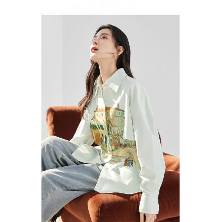 FA53745# 独特印花长袖衬衫女春季新款气质宽松开衫外套上衣 服裝批發女裝批發服飾貨源