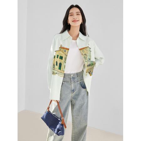 FA53745# 独特印花长袖衬衫女春季新款气质宽松开衫外套上衣 服裝批發女裝批發服飾貨源