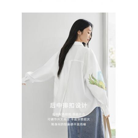 FA53746# 莱赛尔印花长袖白衬衫女春季新款小众宽松开衫外套上衣 服裝批發女裝批發服飾貨源