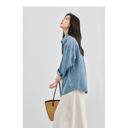 FA53747# 复古宽松牛仔衬衫女春季新款慵懒休闲上衣宽松开衫外套 服裝批發女裝批發服飾貨源