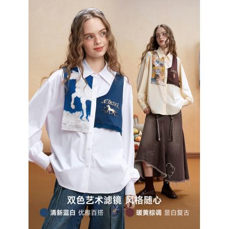 FA53750# 假两件衬衫女...