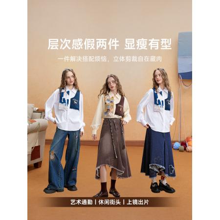 FA53750# 假两件衬衫女春季设计感长袖衬衣穿搭款式上衣狩猎禁区 服裝批發女裝批發服飾貨源