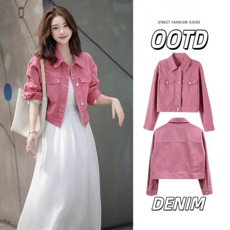 FA53757# 春秋季牛仔外套女新款小个子设计感洋气复古休闲短款夹克上衣 服裝批發女裝批發服飾貨源