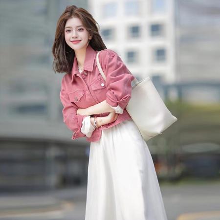 FA53757# 春秋季牛仔外套女新款小个子设计感洋气复古休闲短款夹克上衣 服裝批發女裝批發服飾貨源