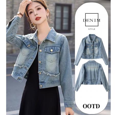 FA53758# 复古毛边牛仔外套女早春季新款小个子休闲宽松短款夹克上衣潮 服裝批發女裝批發服飾貨源