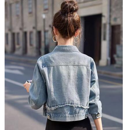 FA53758# 复古毛边牛仔外套女早春季新款小个子休闲宽松短款夹克上衣潮 服裝批發女裝批發服飾貨源