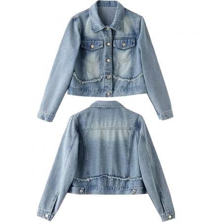 FA53758# 复古毛边牛仔外套女早春季新款小个子休闲宽松短款夹克上衣潮 服裝批發女裝批發服飾貨源