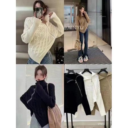 FA53764# 韩国东大门秋冬新款韩版设计感不规则侧边拉链开衫外穿翻领毛衣女 服裝批發女裝批發服飾貨源
