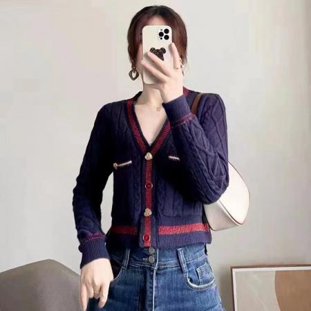 FA53766# HOTDOG热狗家V领条纹针织开衫女秋冬韩国新款学院风直筒长袖上衣 服裝批發女裝批發服飾貨源