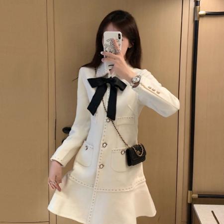 FA53768# 裙子名媛气质秋冬时尚新款修身香风蝴蝶结连衣裙高档小香风连衣裙 服裝批發女裝批發服飾貨源