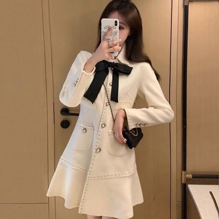 FA53768# 裙子名媛气质秋冬时尚新款修身香风蝴蝶结连衣裙高档小香风连衣裙 服裝批發女裝批發服飾貨源