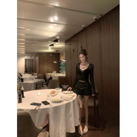 FA53770# 纯欲温开水殿堂推荐假两件交叉吊带上衣 服裝批發女裝批發服飾貨源