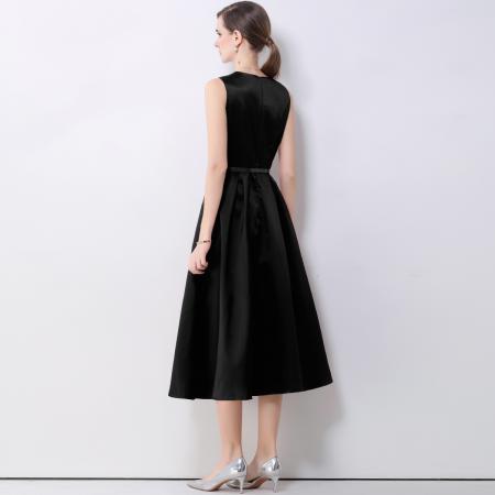 FA53772# 优雅轻奢风圆领无袖排扣连衣裙女收腰显瘦A字连衣裙送腰带 服裝批發女裝批發服飾貨源