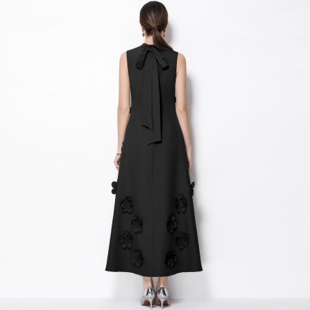 FA53774# 气质优雅重工立体花朵立领圆领无袖收腰显瘦A字连衣裙 服裝批發女裝批發服飾貨源