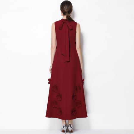 FA53775# 气质优雅重工立体花朵立领圆领无袖收腰显瘦A字连衣裙 服裝批發女裝批發服飾貨源