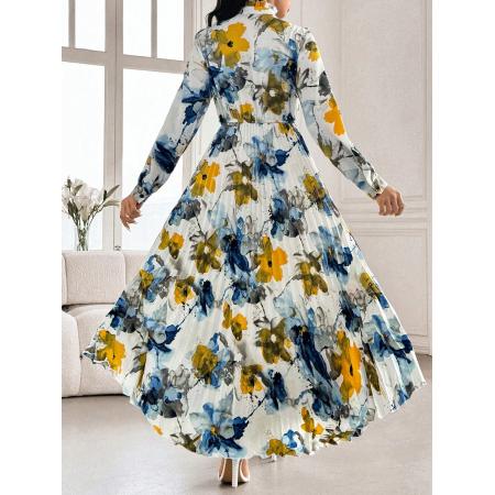 FA53786# 时尚印花压褶优雅长裙优雅长裙宽松时尚连衣裙派对聚会女装连衣裙 服裝批發女裝批發服飾貨源