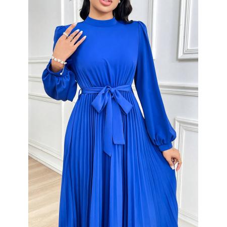 FA53787# 纯色灯笼袖下摆压褶，腰带,简约的礼服长裙，优雅时尚纯色礼服 服裝批發女裝批發服飾貨源