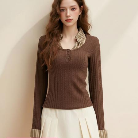 FA53793# 法式假两件长...