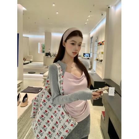 FA53798# 人棉磨毛内搭打底衫女新款长袖t恤高级感假两件修身上衣 服裝批發女裝批發服飾貨源